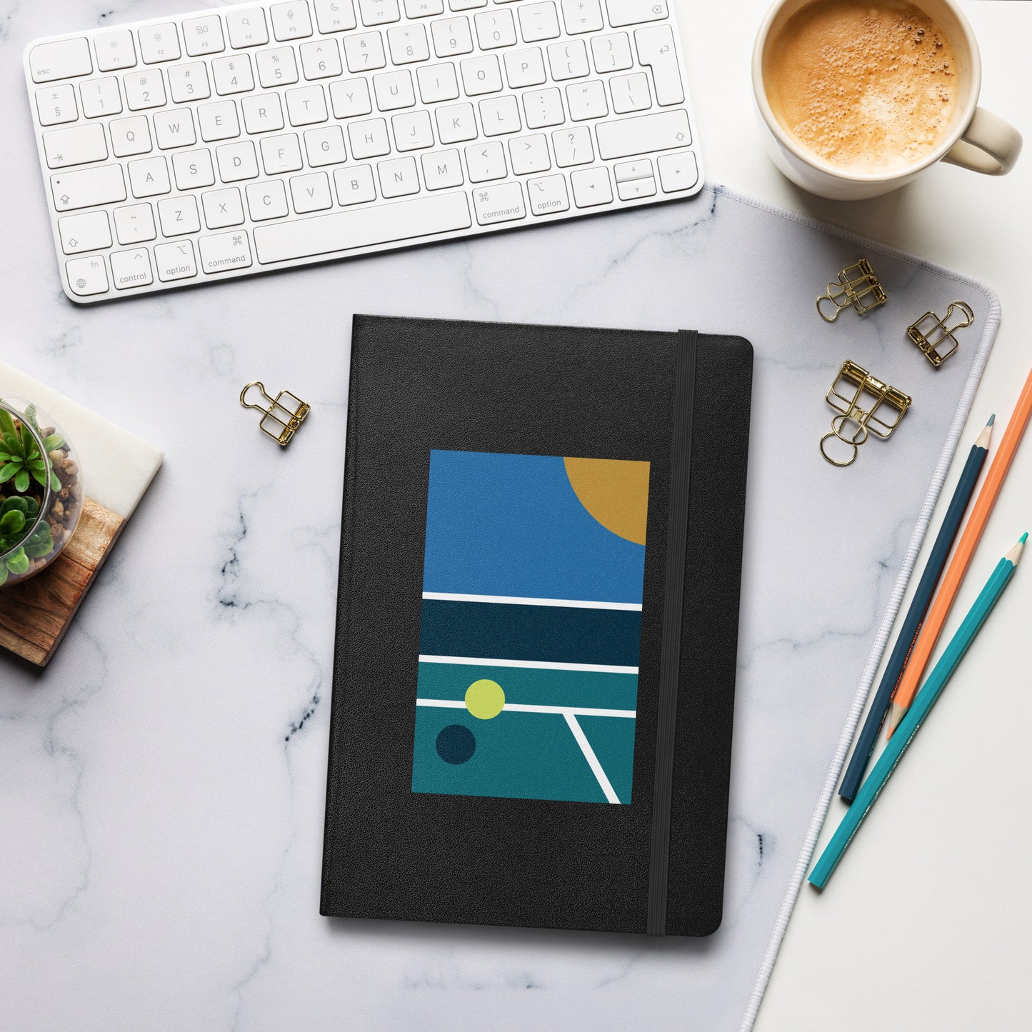 Minimalist Pickleball Court on hardcover bound notebook