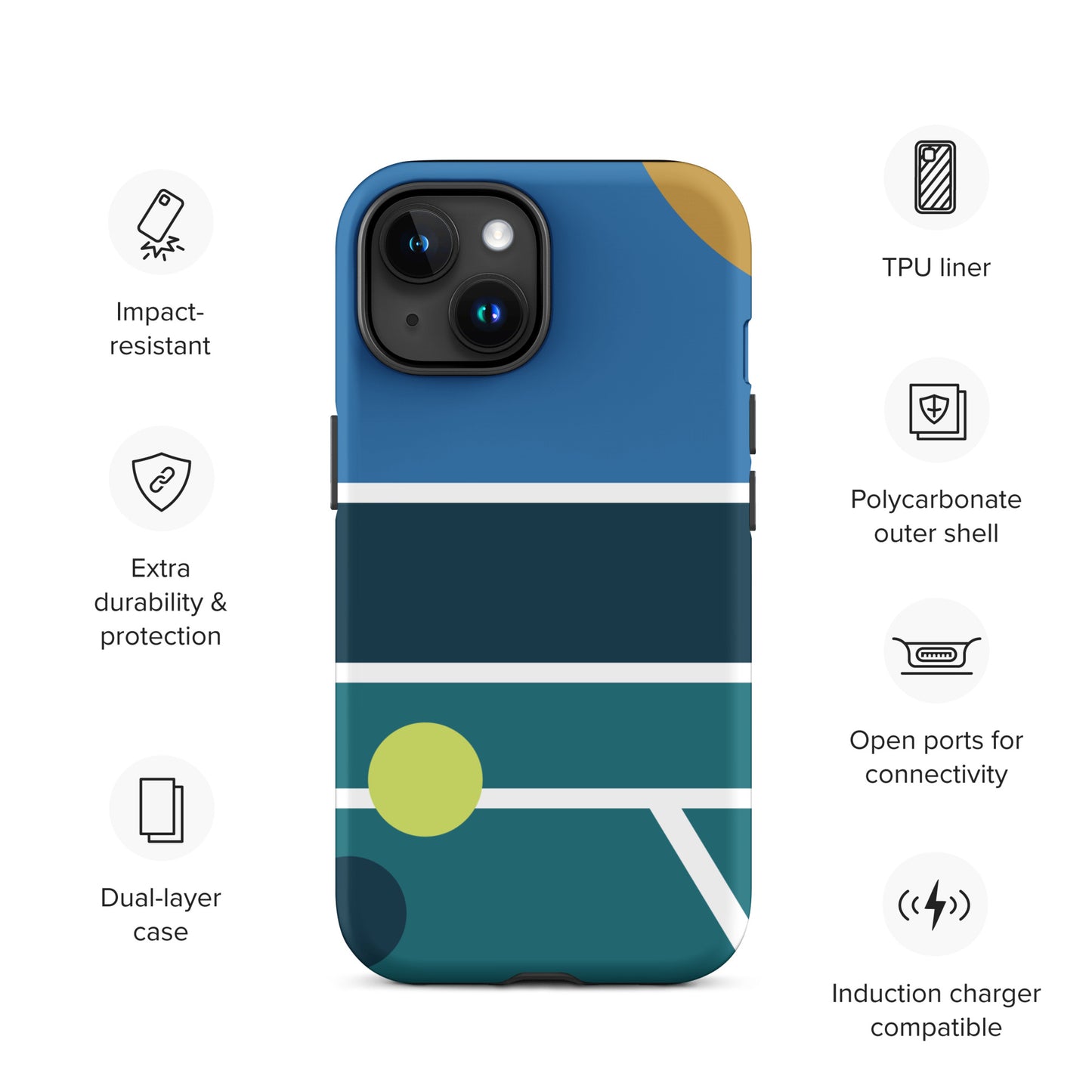 Minimalist Pickleball Court graphic on Tough Case for iPhone®