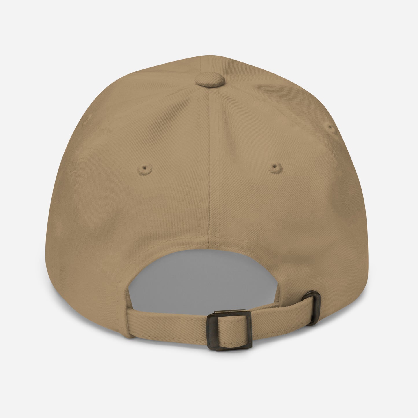 New York city editions with “Driven” type in white embroidery on khaki casual dad hat back view on white background