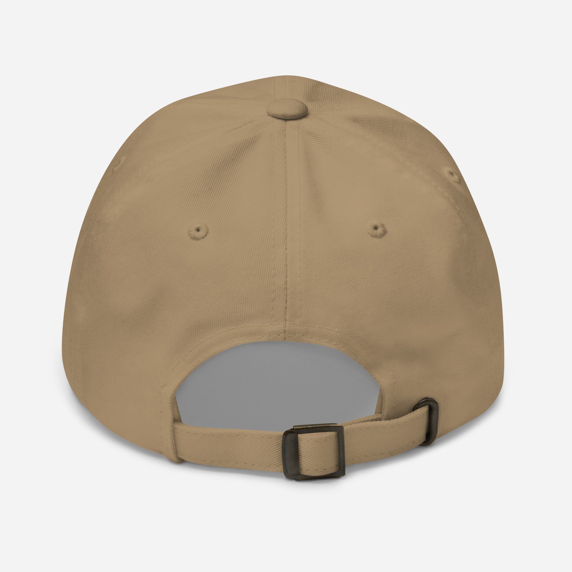 New York city editions with “Creative” type in white embroidery on khaki casual dad hat back view on white background