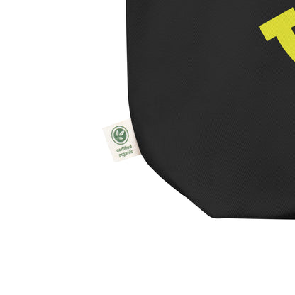 close-up of Certified Organic tag on Pickleball Smile tote bag