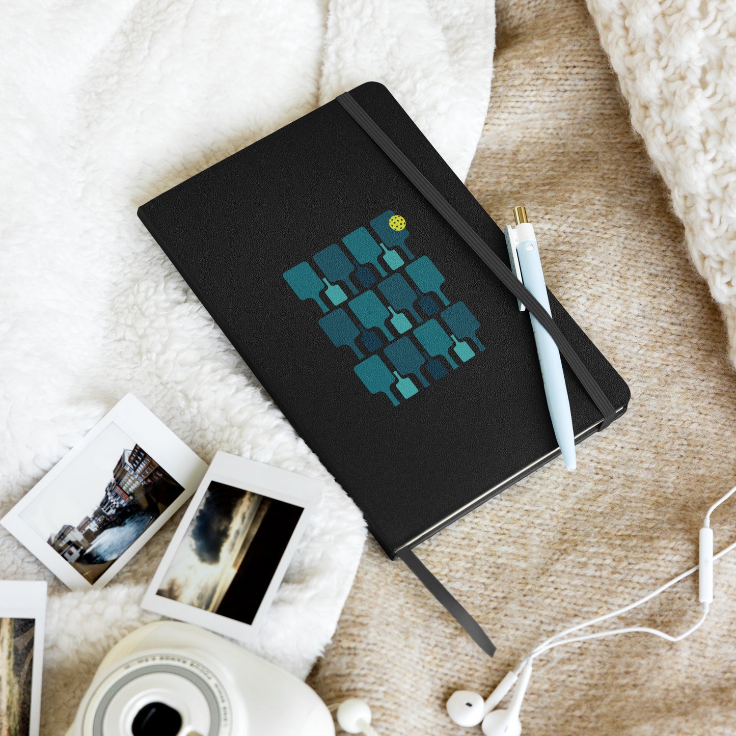 Paddle grid graphic on hardcover bound notebook