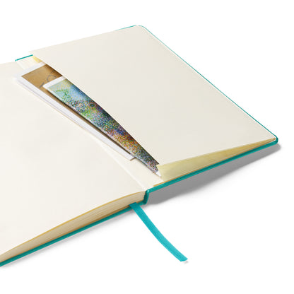 view of back pocket inside turquoise notebook