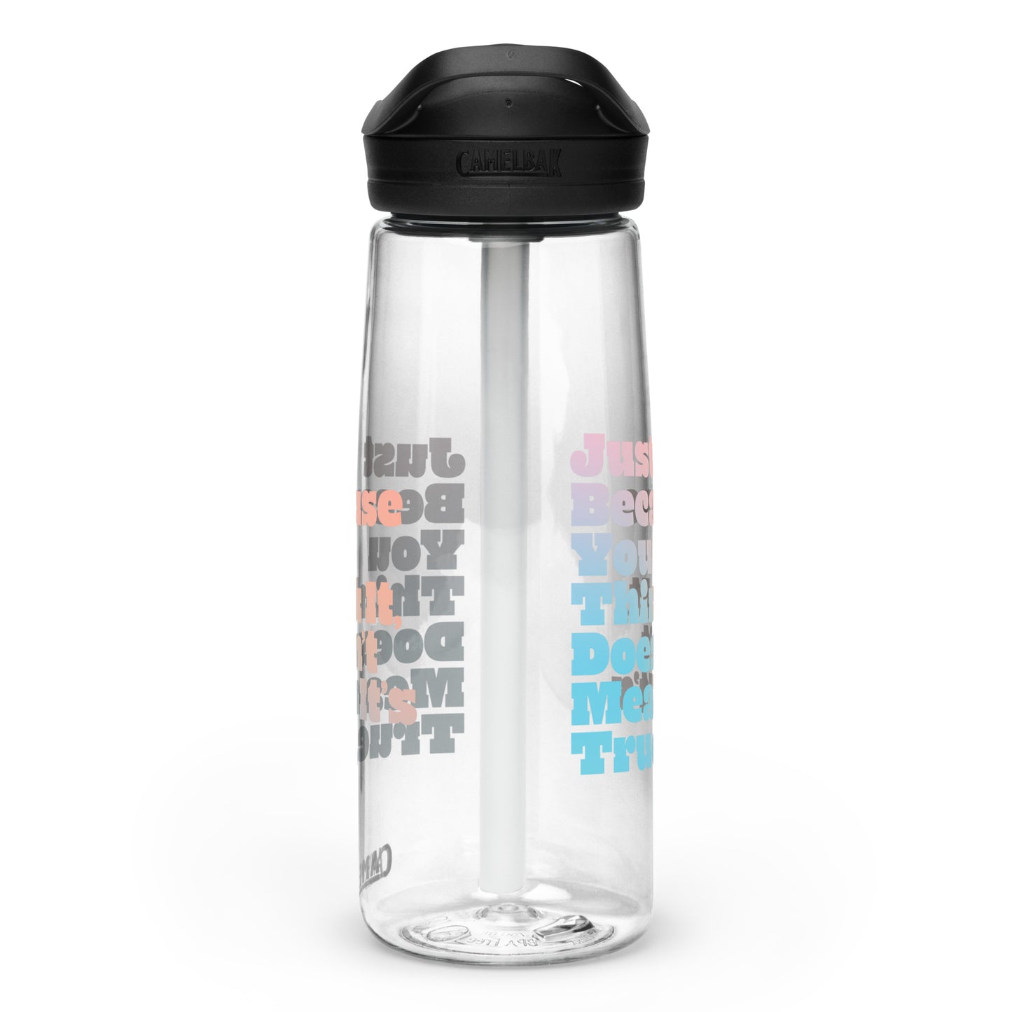 Just Because You Think It, Doesn't Mean It's True type on Sports water bottle