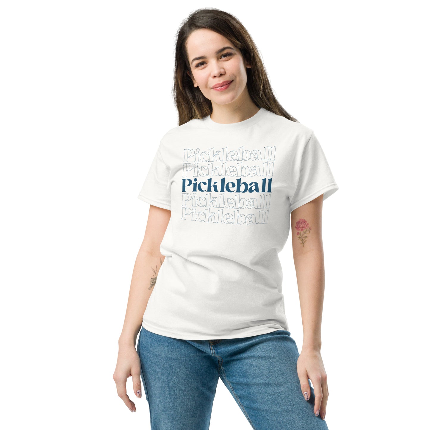 Pickleball x5 (dark type). Unisex classic tee